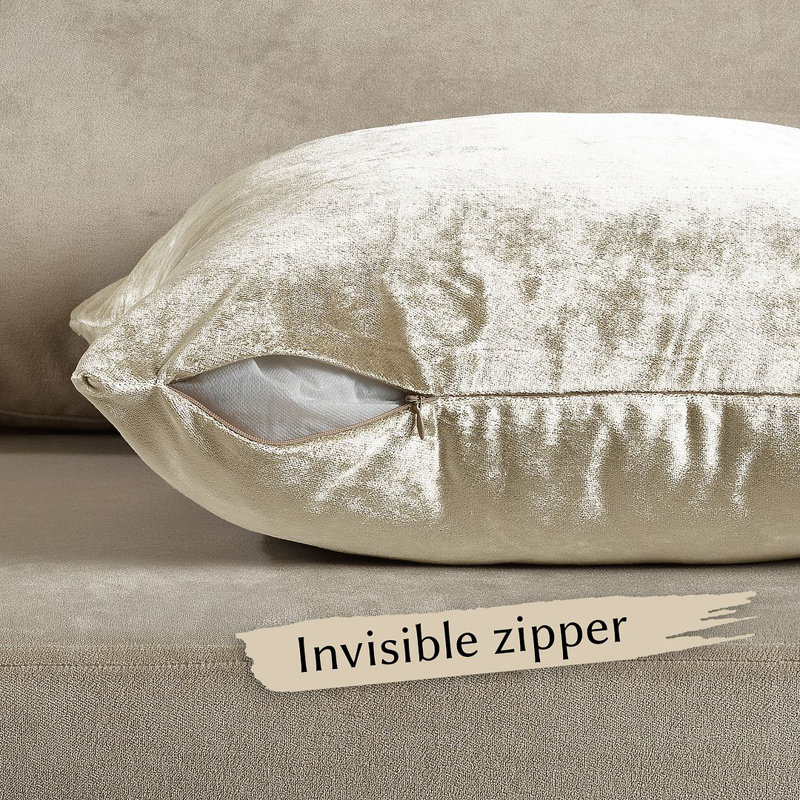 Housse de coussin en velours brillant, Crème, Carré de 26 po