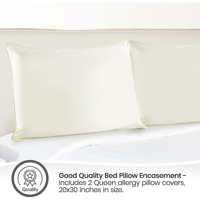 Protège-oreiller en coton biologique pour très grand lit - Housse de coussin 100% coton certifiée GOTS avec fermeture à glissière - Passepoil et bordure respirante hypoallergénique lavable à la machine - Paquet de 2 (beige, très grand)