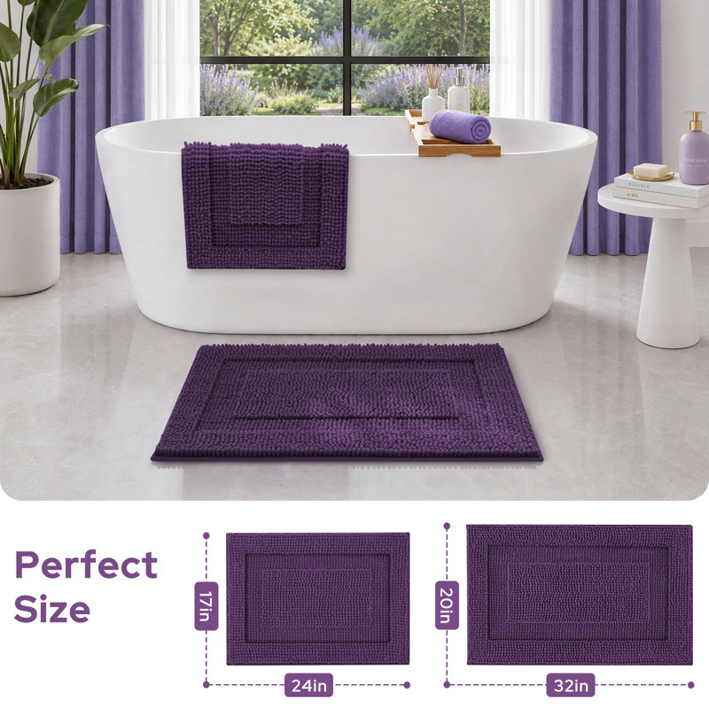 Ensemble de tapis de salle de bain en chenille violette, 2 pièces, 43 x 61 cm + 51 x 81 cm, Purple