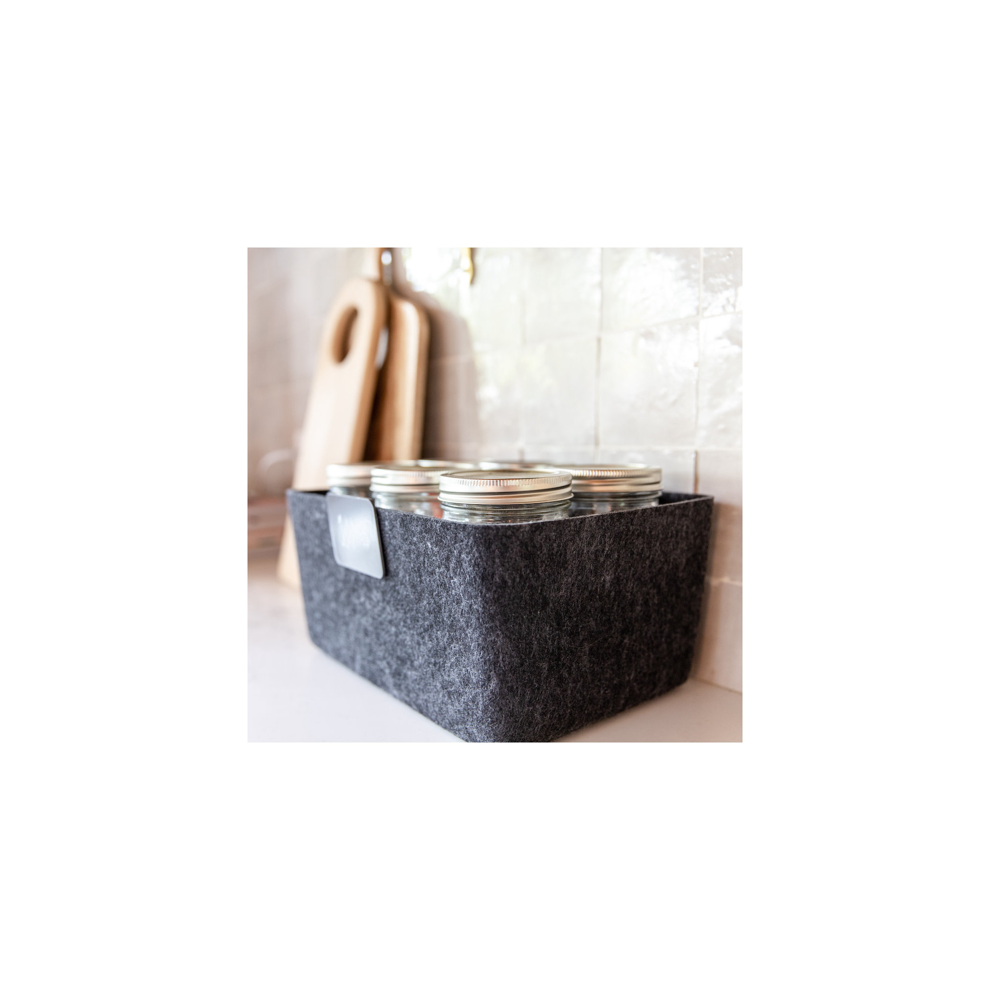Sculpted Felt Storage Long Bin, Carbon