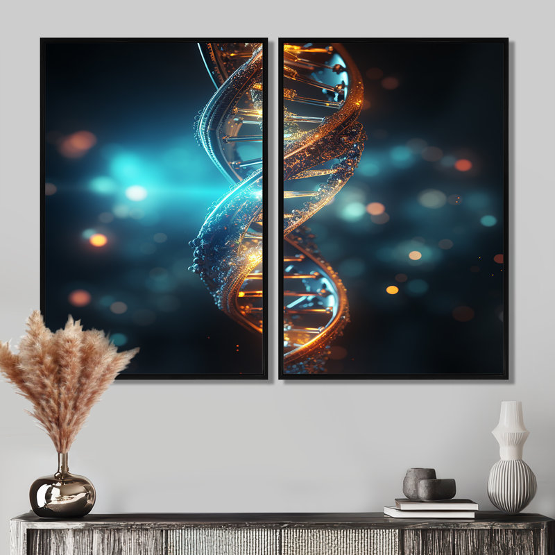 Helix ADN étincelant - art mural moderne, Noir, H 36 po x l 48 po, Impression encadrée flottante