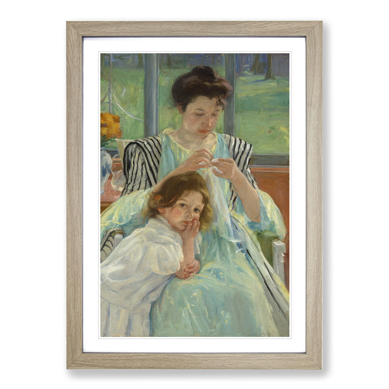 Young Mother Sewing by Mary Cassatt - Picture Frame Painting, Oak Framed, 36cm H x 27cm W x 2cm D
