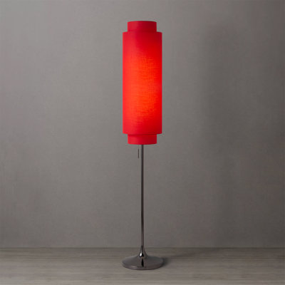 Modern Floor Lamp with Double Linen Shade, Black Nickel Finish, Pull Chain On/Off Switch, Tubular Minimalist Floor Lamp for Living Room & Bedroom