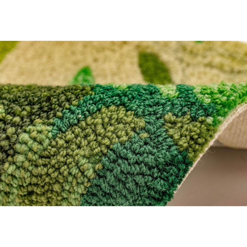 Tapis floral vert / beige touffeté à la main Floral, Rectangle 7 pi 6 po x 9 pi 6 po