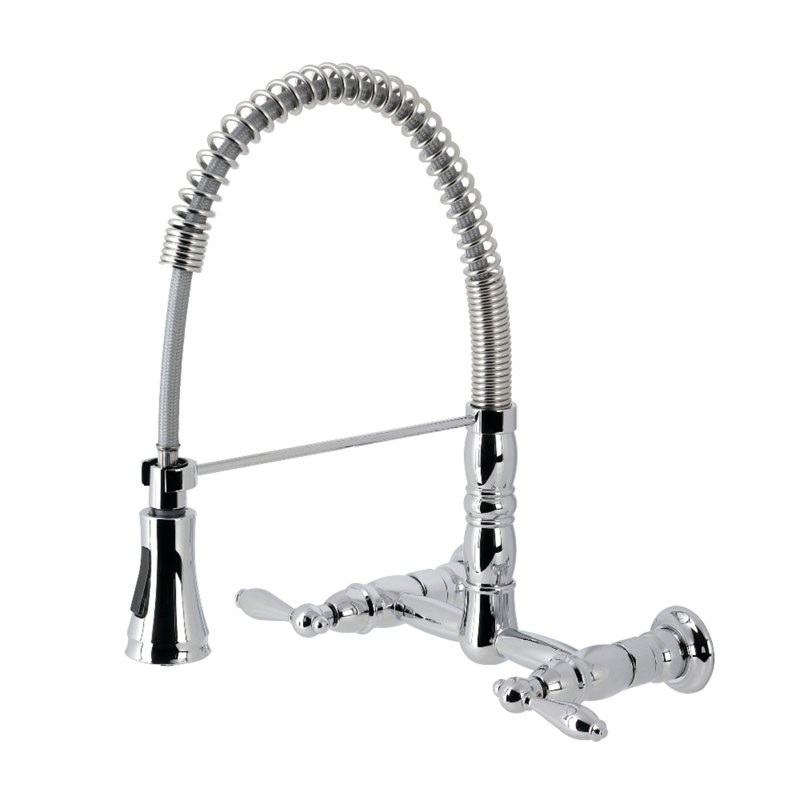Heritage Dual-Handle Polished Chrome Kitchen Faucet with Pull-Down Sprayer