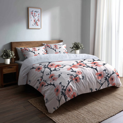Ensemble de literie moderne de 3 pièces - Ensemble de housse de couette floral rose Wabi Bloom