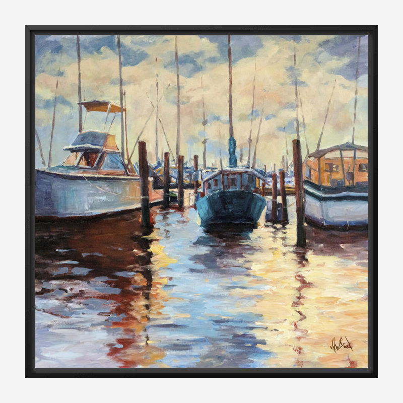 Docks At Sunset Print, 36" H x 36" W x 1.75" D, Black Framed Canvas