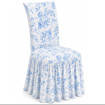 Housse de chaise de dortoir Bow, Coquette Bow Room Decor, chaise de salle à manger couvre les meubles lavables avec jupe de style champêtre, (bleu)