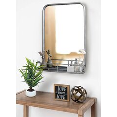 Rectangle Bathroom Mirror with Wood Shelf,Industrial Pipe Frame Vanity  Mirror,Wall Mirrors for Living Room Bathroom Bedroom(34.6 x 23.6 in)