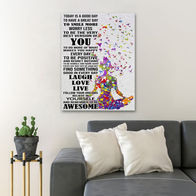Meditation Girl And Birds Fly Above - Today Is A Good Day To Have A Great Day To Smile More - 1 Piece Rectangle Graphic Art Print On Wrapped Canvas