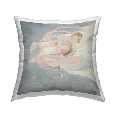 Coussin décoratif gris et rose à imprimé tourbillon par Patricia Pinto