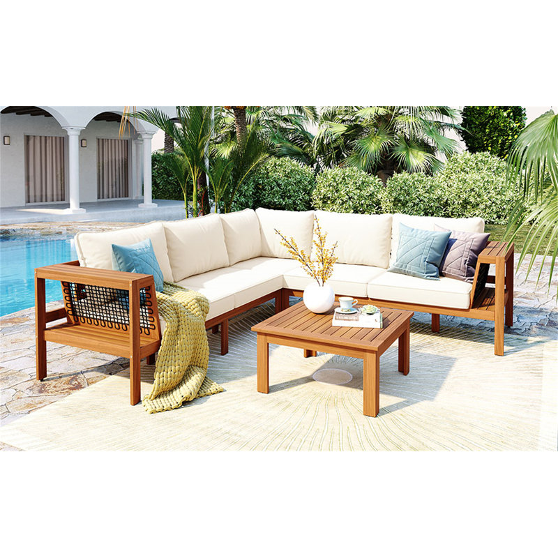 Ensemble de 4 canapés d'extérieur en bois d'acacia, Beige