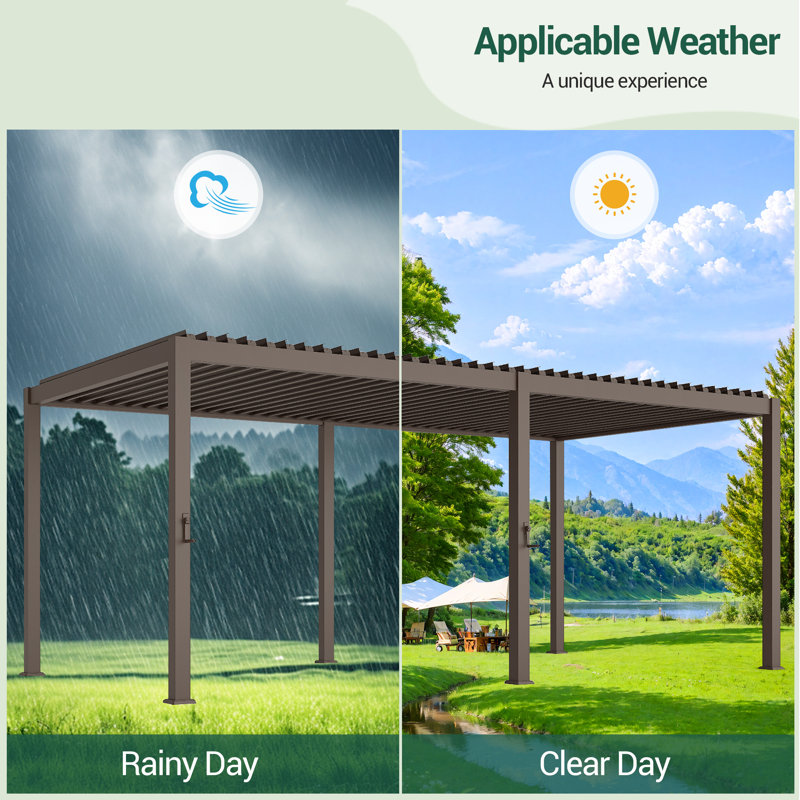 Louvered Pergola, Outdoor Sun Shade Pergola with Metal Frame and Adjustable Rainproof Roof, 10 ft x 20 ft