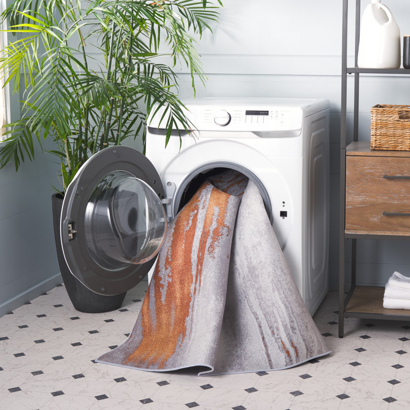 Tacoma Dassas Machine Washable Area Rug In Grey & Rust, Rectangle 183 x 274 cm