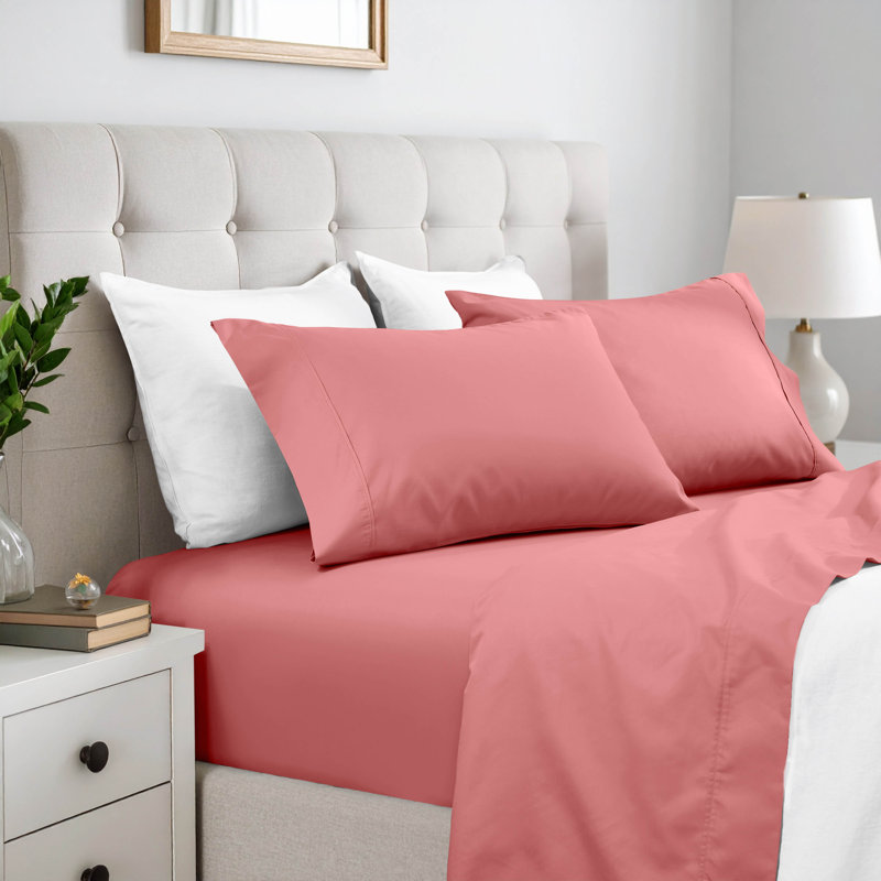 Superior 600 Thread Count Cotton Blend Solid Deep Pocket Bed Sheet Set, King Sheet Set, Blush
