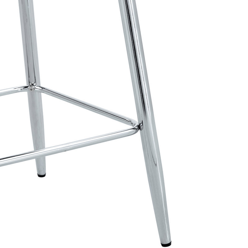 Ensemble de chaises de bar modernes en polyuréthane blanc - deux pièces, le dossier a une conception verticale et lisse avec des pieds en métal argenté. Convient pour un placement dans les bars, les salons, les bars et autres espaces.