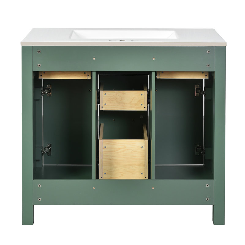 Meuble-lavabo moderne de 36 po, lavabo en céramique, 4 tiroirs, 2 armoires, fermeture en douceur, installation facile 36 po, lavabo pré-percé de style Shaker