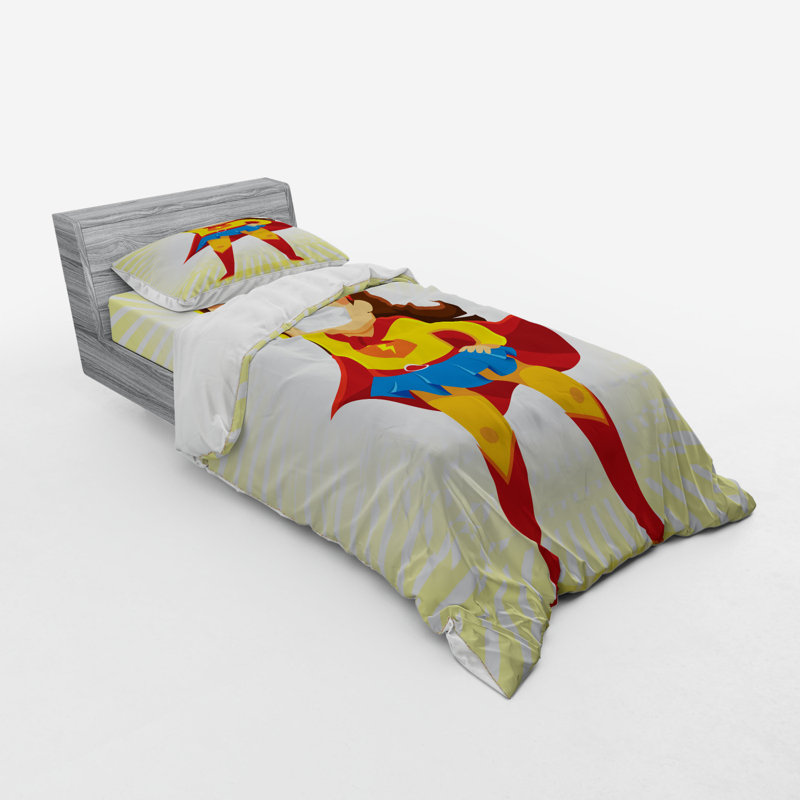 Ensemble de housse de couette en microfibre beige / rouge / bleu, Housse de couette simple + 6 pièces supplémentai