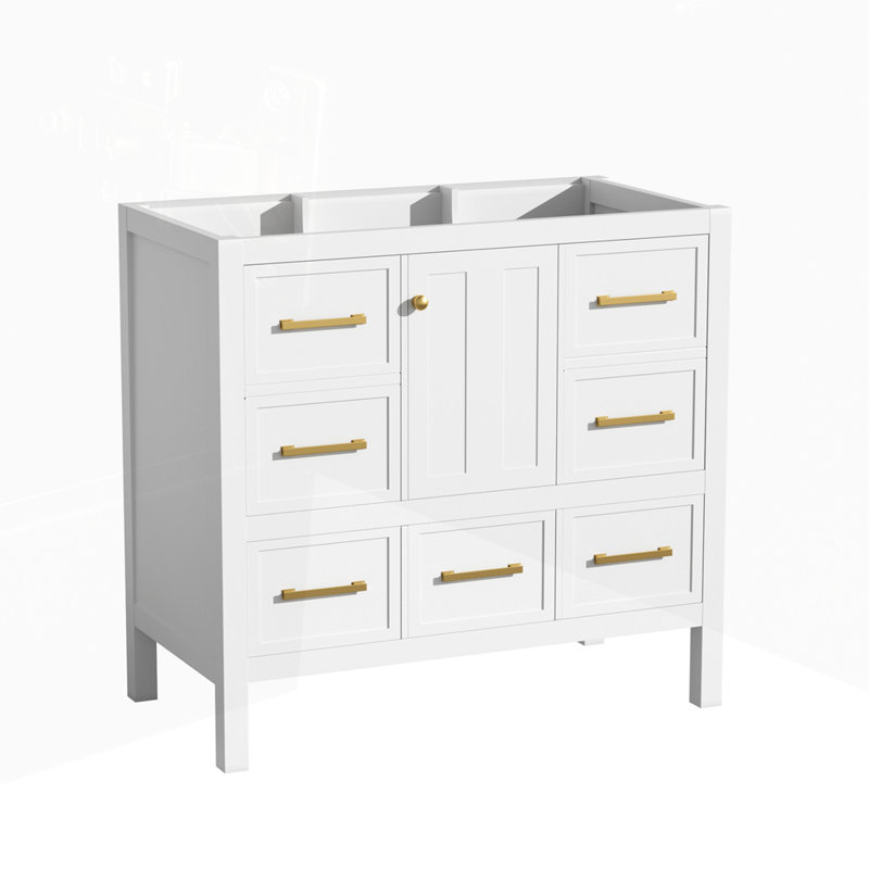Meuble-lavabo de salle de bain sans lavabo avec 5 tiroirs, Blanc
