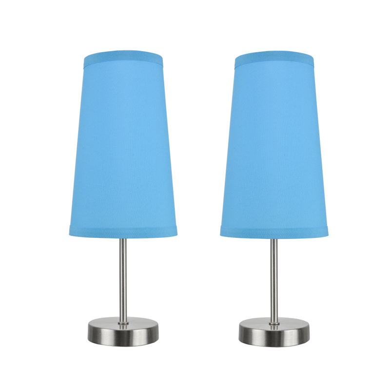 Ensemble de lampe de table 14,25 "en Nickel satiné Nestor, Bleu ciel