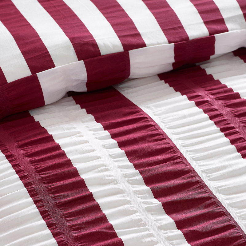 Seersucker Frill Stripe Duvet Cover Set, Double, Plum