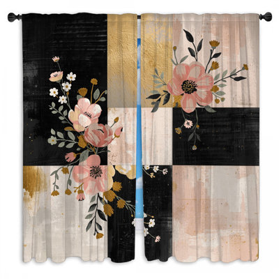 Floral Patchwork Collage Window Curtains Flowers Sheer & Room Darkening - 2 Panels