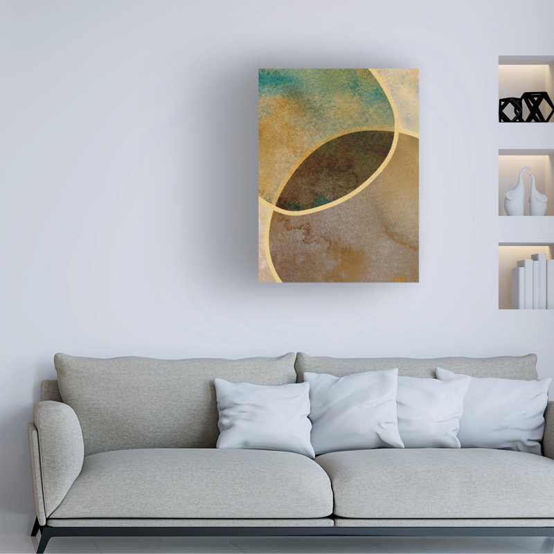 «Bilge Paksoylu Abstract Circles with Gold 2», reproduction sur toile, H 24 po x l 18 po x P 2 po