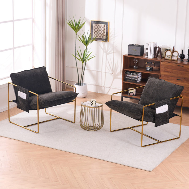 2 chaises dans 1 boîte, fauteuil suspendu rembourré, Gris foncé, Doré