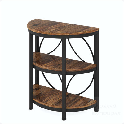 Half-Round 3-Tier Narrow Side Table with Metal Frame