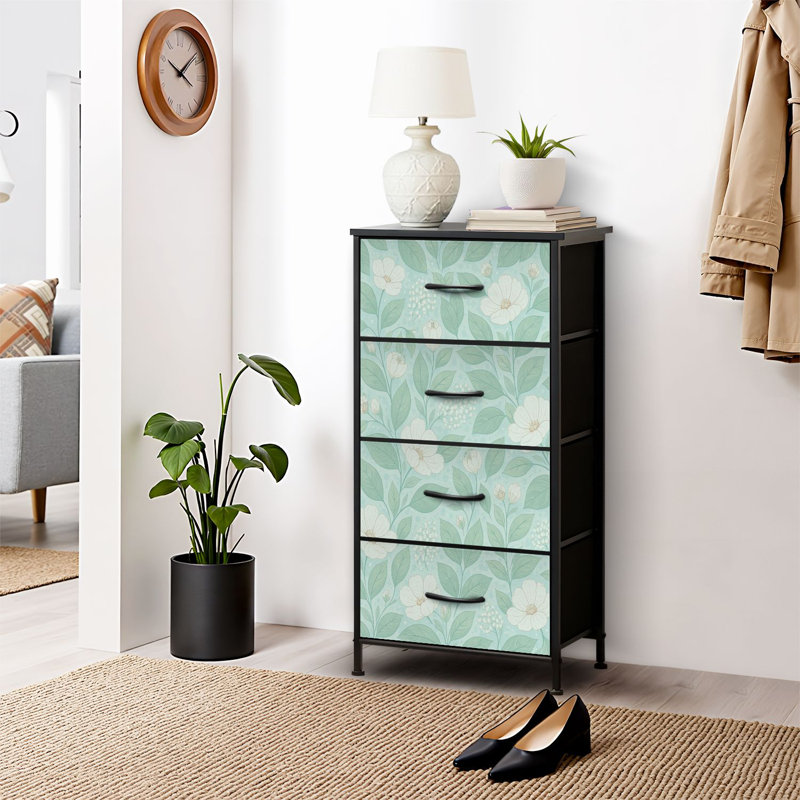 4 Drawer Dresser for Bedroom, Narrow Chest of Drawers, Wooden Top and Study Iron Frame 18"x37.5"-(WxH)