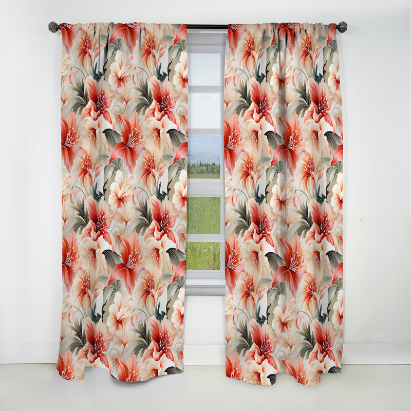 Neutre délicat motif tropical II - Rideau floral - Rideau occultant floral - 1 panneau, L 52 po x L 84 po