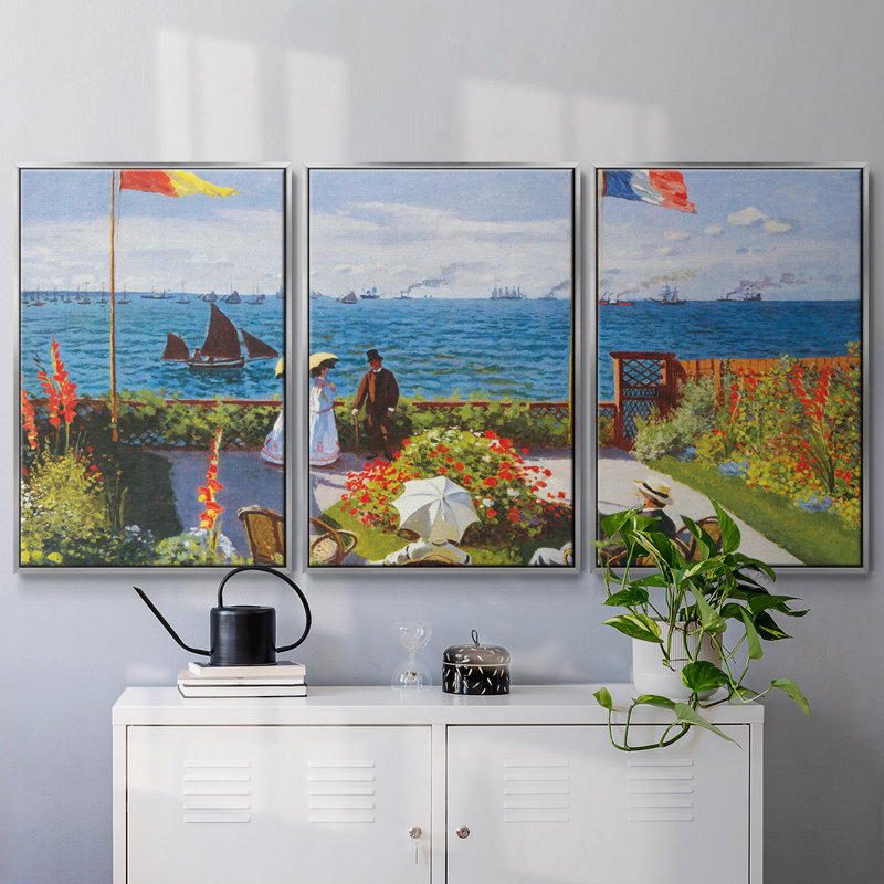 " Claude Monet " 3 - Pieces, Silver Framed, 36" H x 75" W