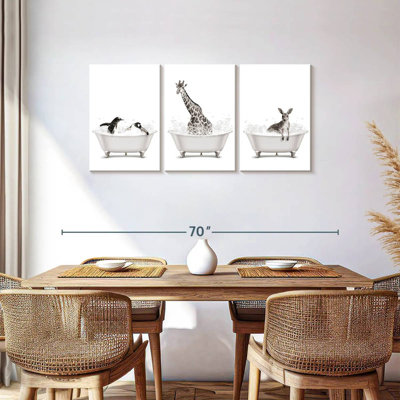 Baignoire, animaux, pingouin, girafe, kangourou, reproduction sur toile