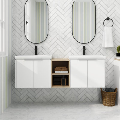 Meuble-lavabo double 59,62 po avec comptoir en céramique Sinaed