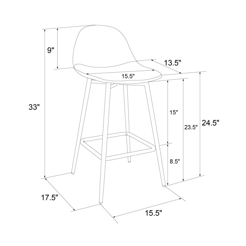 Henrine Upholstered Counter Stool with Metal Frame, Grey