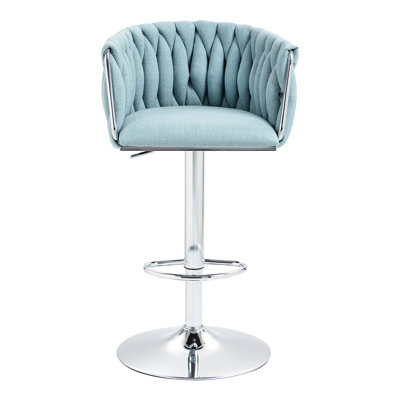 360° Swivel Bar Stools In Blue Fabric - Adjustable Counter Height With Woven Back & Footrest For Kitchen, Cafe, Pub ( Of 2 Chairs Swivel, Pub, Cafe
