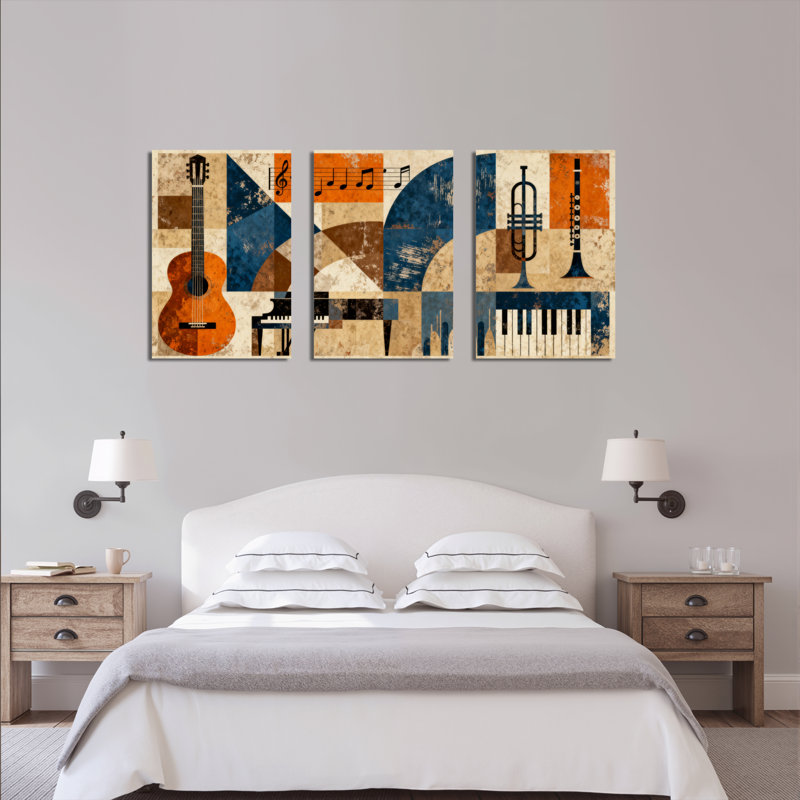 "Abstract Musical Instruments", reproduction d'art sur toile tendue sur toile (ensemble de 3), H 24 po x l 48 po
