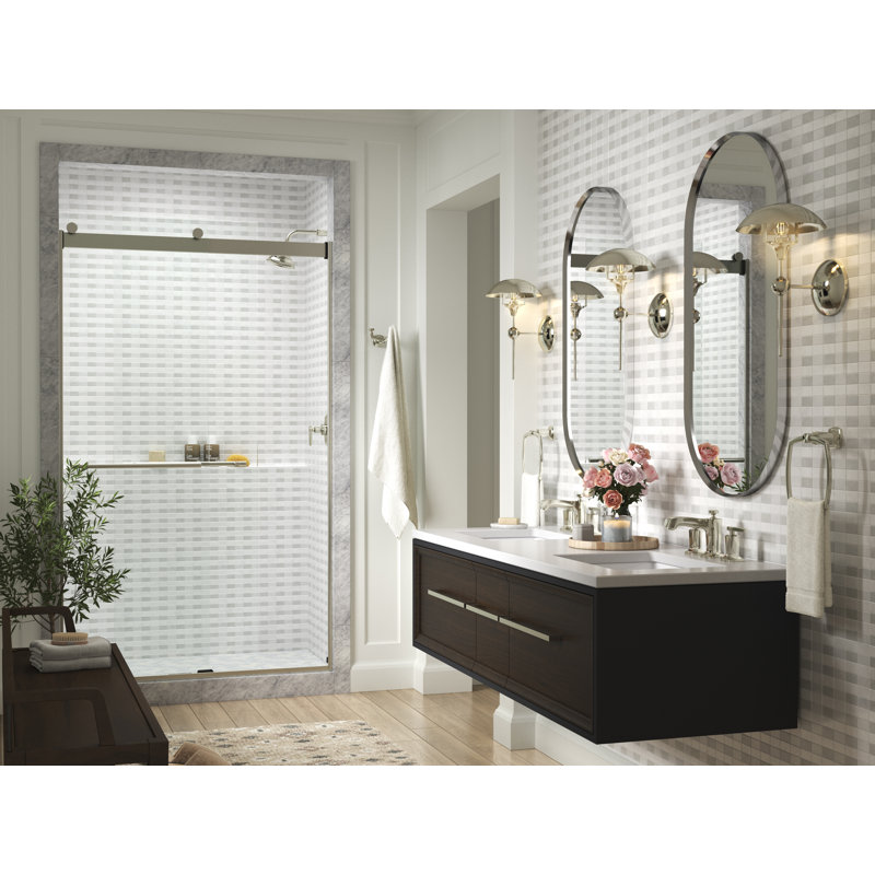 Levity Plus Less Sliding Shower Door, 77-9/16 In. H X 44-5/8 - 47-5/8 In. W, With 5/16 In.-Thick Crystal Clear Glass, Nickel