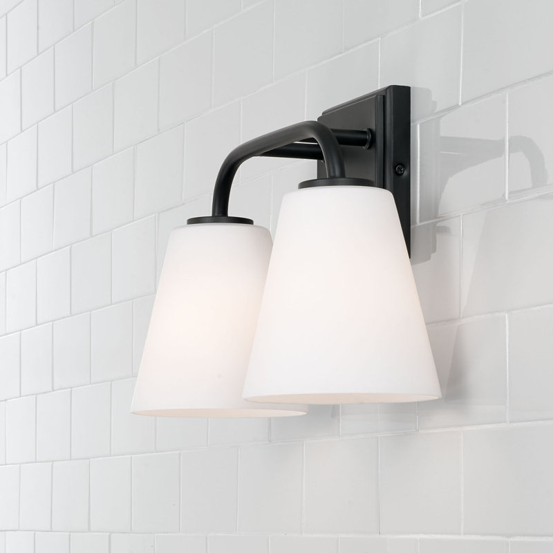 Matte Black and White Frosted Glass 2-Light Vanity Fixture