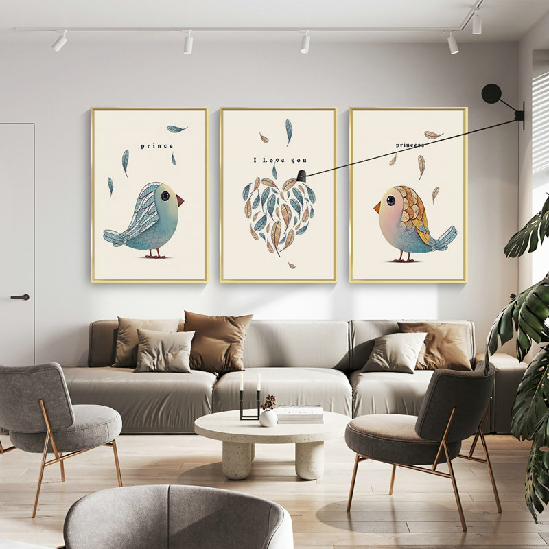 Bird - ensemble de 3 reproductions sur toile, Or, H 15,75 po x l 11,81 po x P 1,65 po