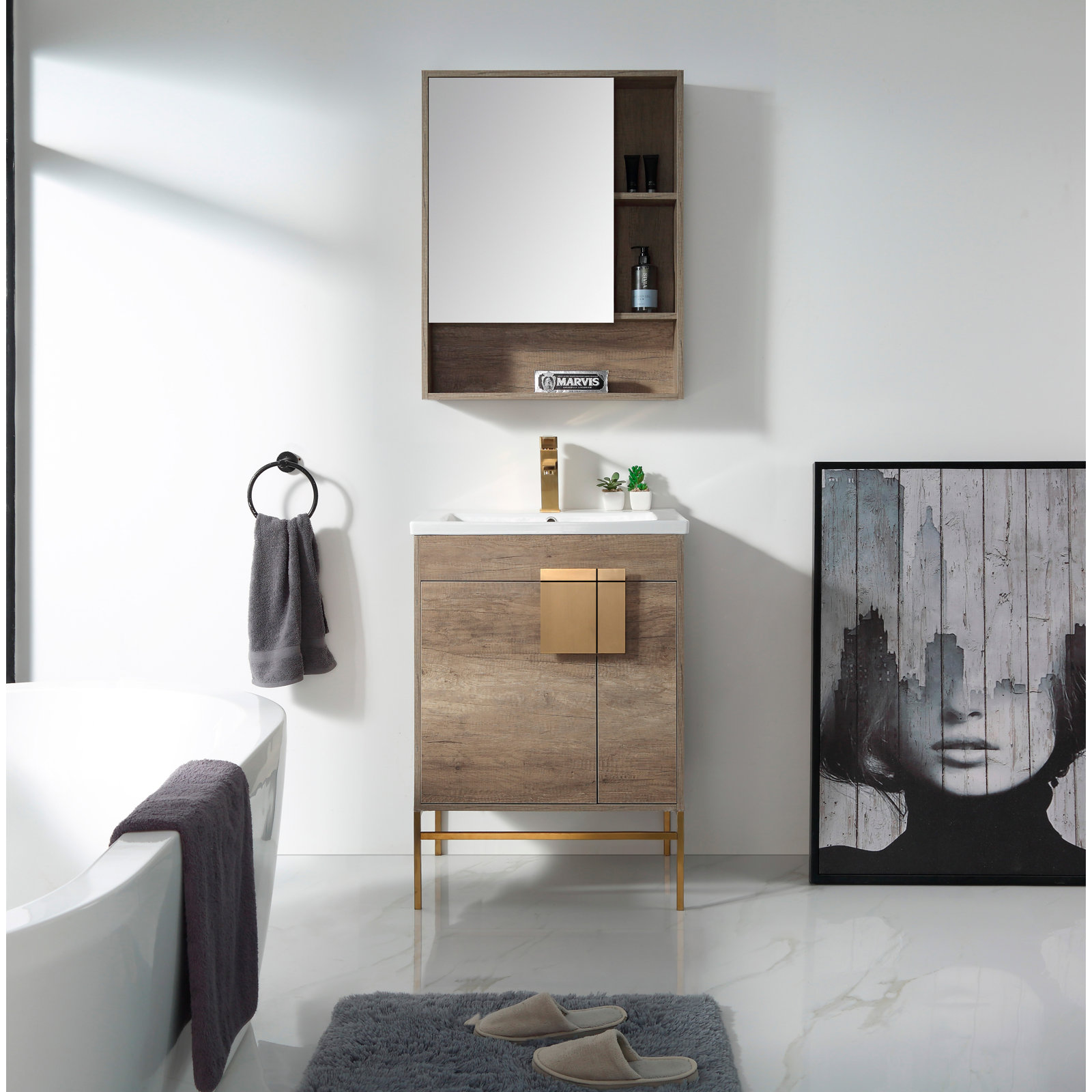 Maisie 24'' Single Bathroom Vanity, Satin Brass, Gray