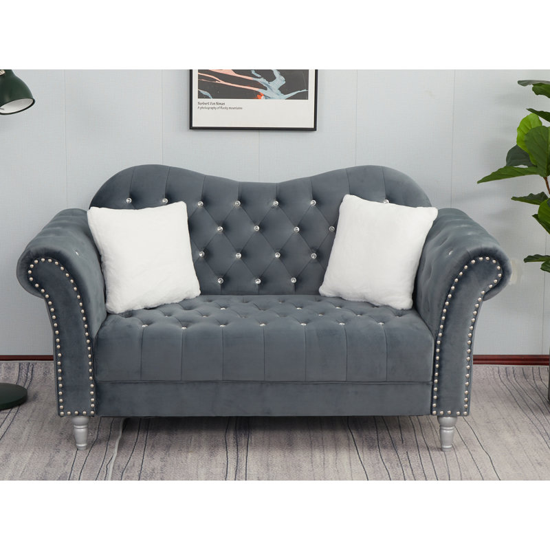 Jarvous Velvet Sofa, Gray, 37" H x 66" W x 31" D