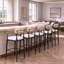 Ensemble de 6 tabourets de bar, hauteur d'assise de 76 cm, tabourets de comptoir modernes rembourrés, tissu beige avec accoudoirs dorés, structure ergonomique en métal noir pour îlot de cuisine et comptoir de salle à manger