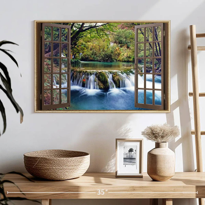 Fenêtre ouverte, Cadre flottant en bois naturel, 25 po x 17 po