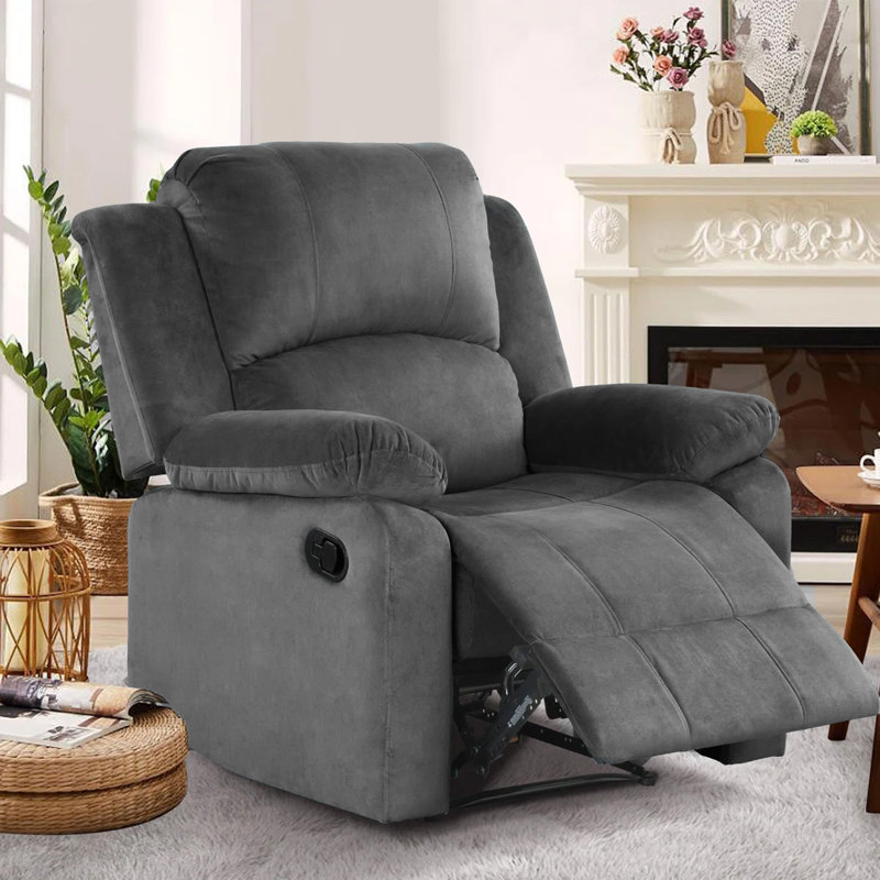 Nikodemos 34.8" Wide Contemporary Breathable Skin Friendly Microfiber Fabric Soft Padded Manual Recliner Chair, Dark Gray