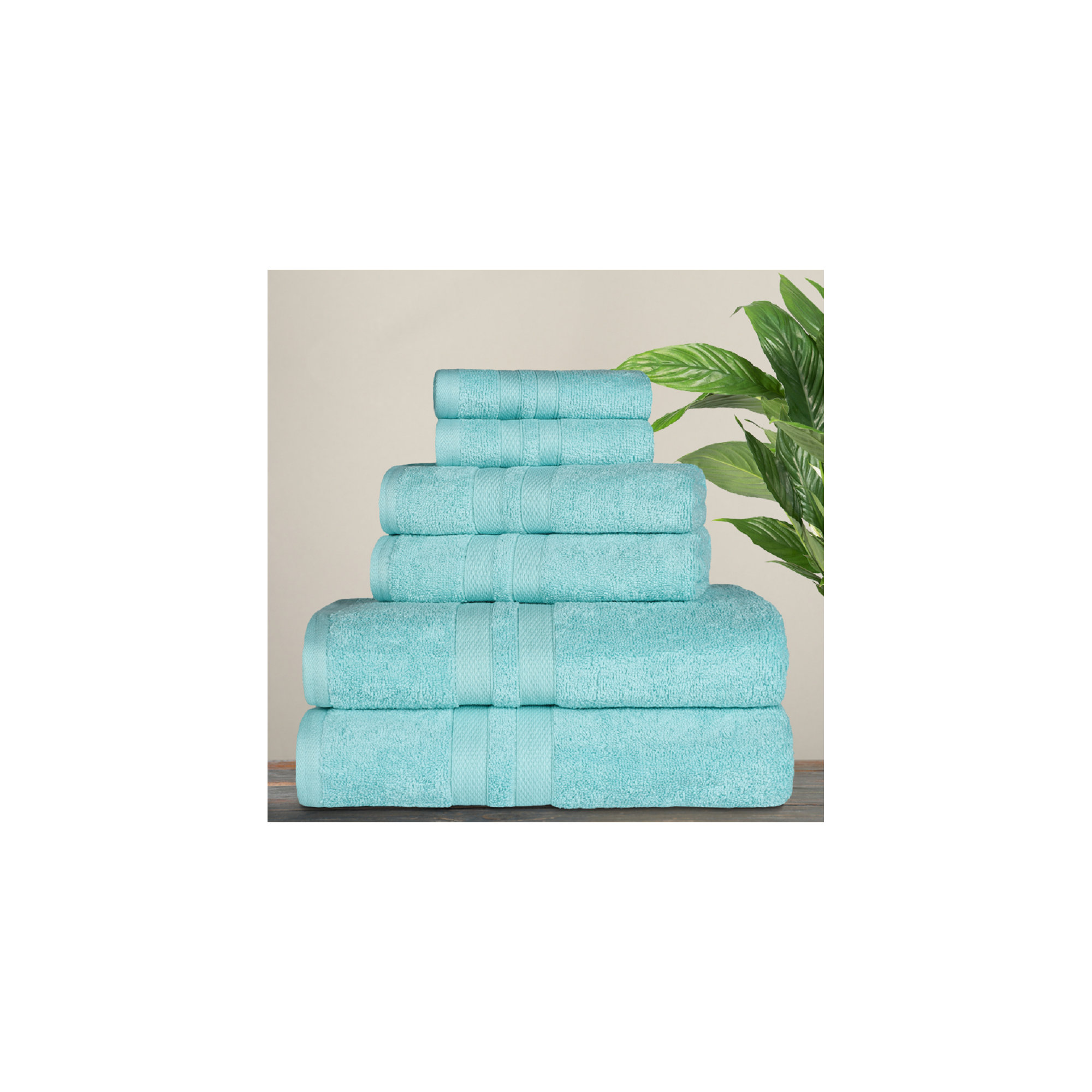 Amoy Soft 6 Piece 100% Cotton Towel Set, Cyan