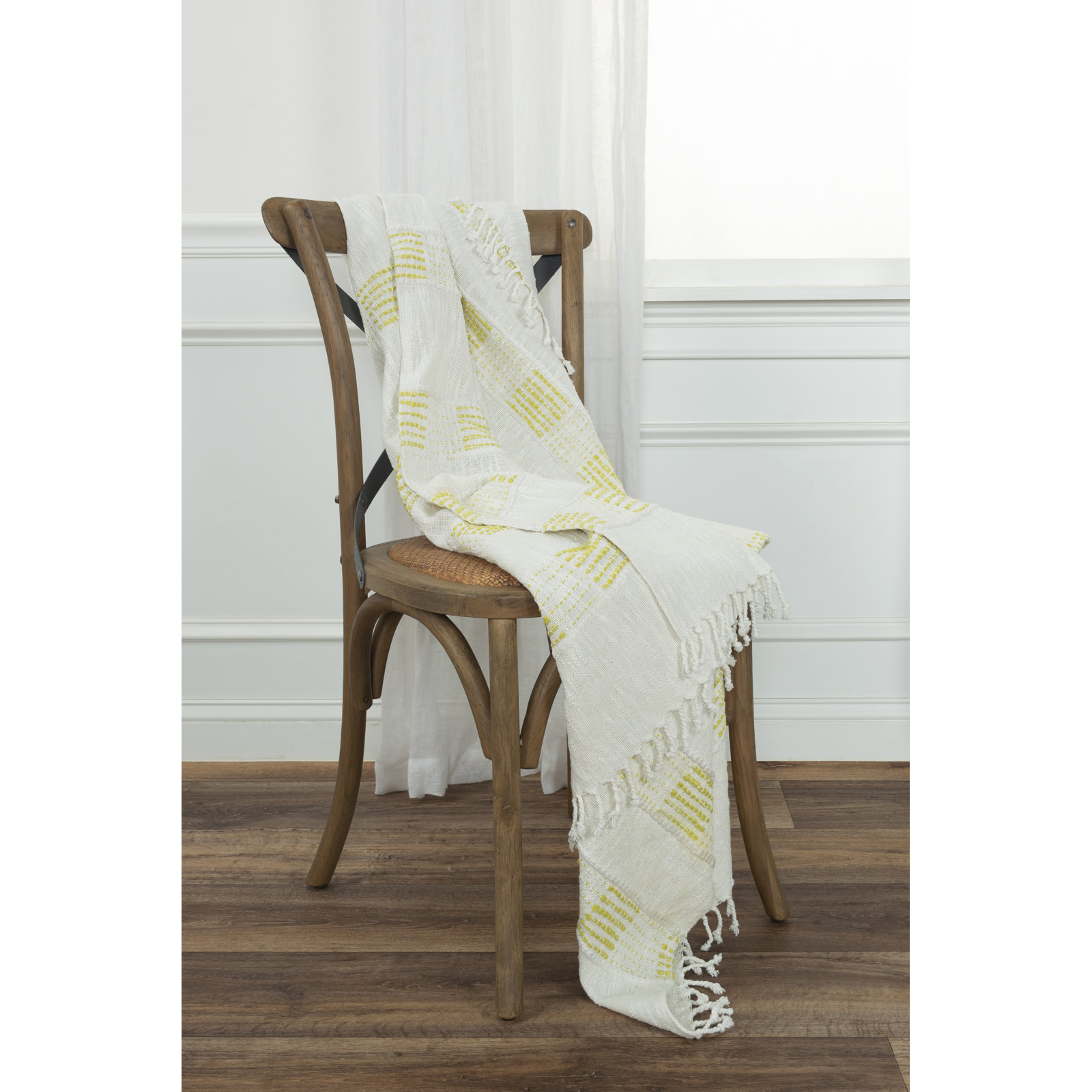 Alora Cotton Hand Woven Throw Blanket, Yellow/White