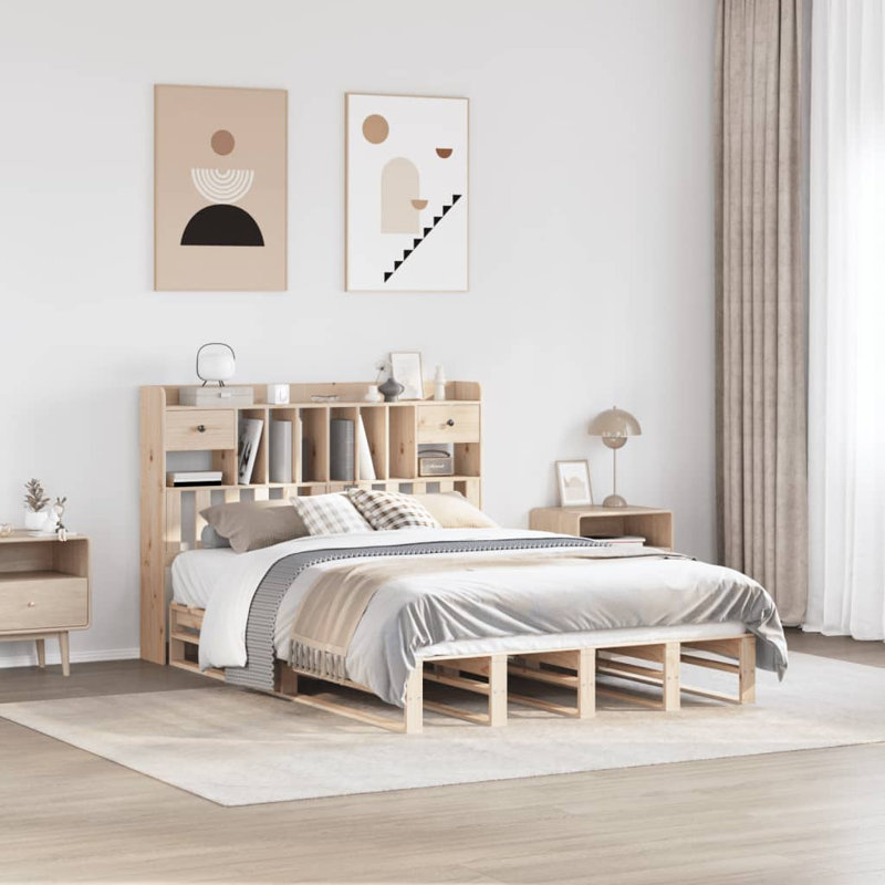 Rivansh Solid Wood Bed, White, 150 x 200 cm