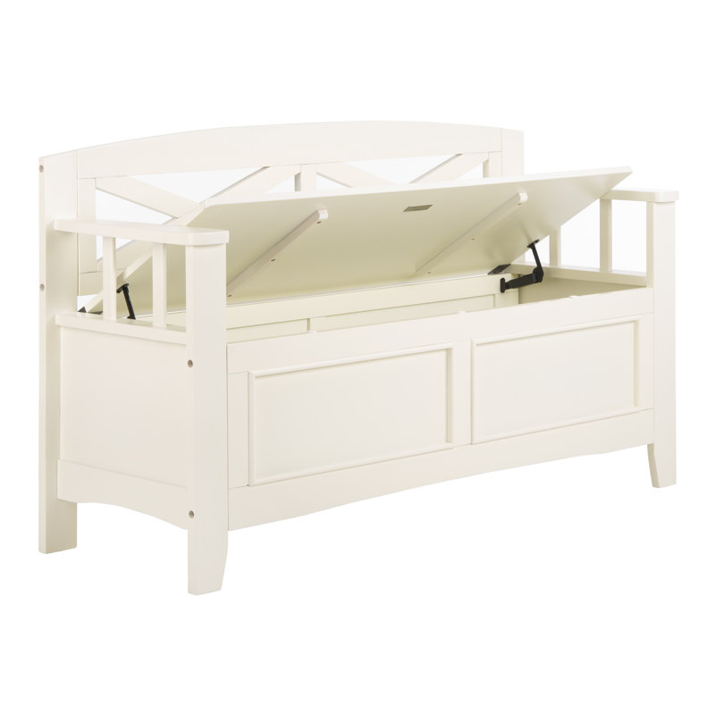 Banc de rangement en bois Elamin, Blanc os