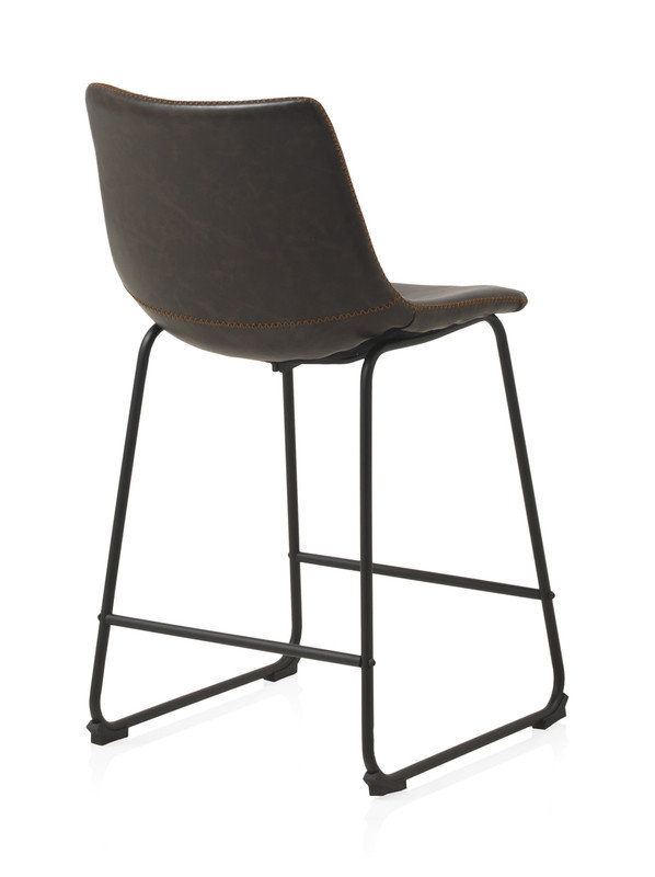 Upholstered Counter Stool with Metal Frame, Dark Brown